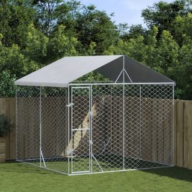 Outdoor Dog Kennel Silver Galvanized Steel Large Durable