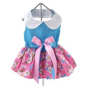 Pink and Blue Plumeria Floral Dog Dress (size: large)