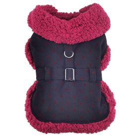 Sherpa-Lined Dog Harness Coat (Color: Black & Burgundy Dots, size: large)