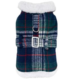 Sherpa-Lined Dog Harness Coat (Color: Blue & Green Plaid, size: small)