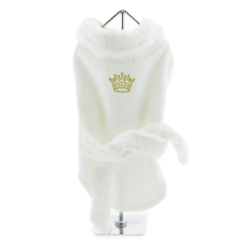 White Gold Crown Cotton Dog Bathrobe by Doggie Design (size: small)