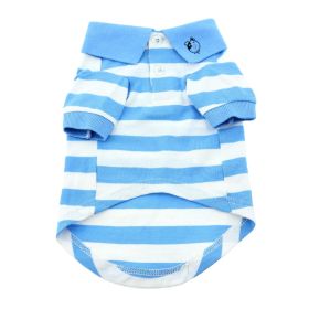 Striped Dog Polo (Color: Blue Niagara and White, size: medium)