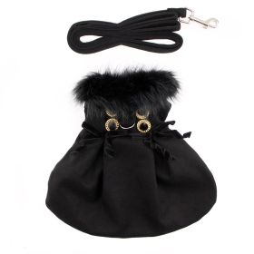 Wool Fur-Trimmed Dog Harness Coat (Color: Black, size: medium)